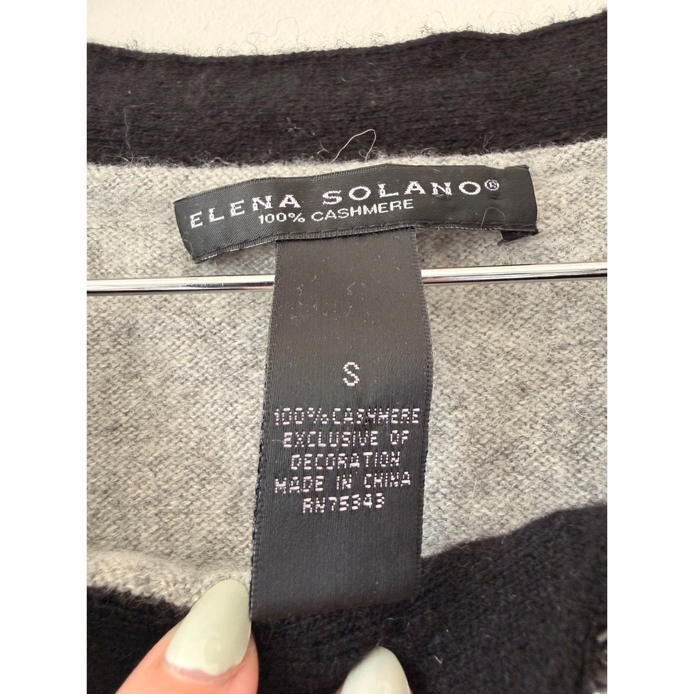 100% Cashmere Elena Solano Gray Embellished Jewel Neck 3/4 Sleeve Sweater Small - Picture 2 of 5